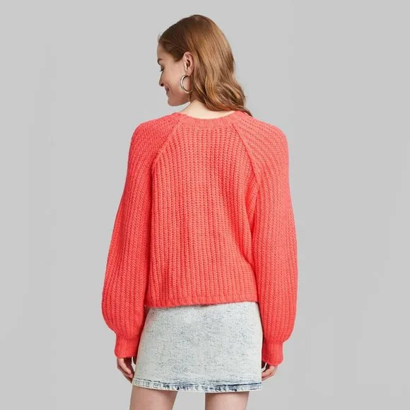 Wild Fable Crewneck Raglan Chunky Pullover Sweater, Coral Size XS - Picture 3 of 9